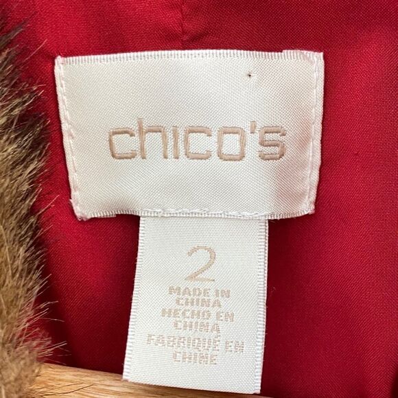 Chico’s double breasted red faux fur jacket large - Picture 6 of 7